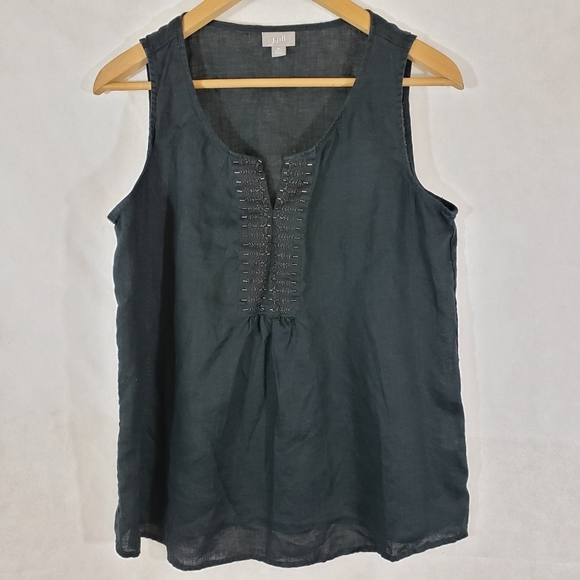 J. Jill Tops - J.Jill Vneck 100%Linen Black Tank Top